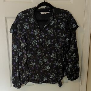 Cupcakes & Cashmere Black V-Neck Puff Sleeve Blouse with Tie Front